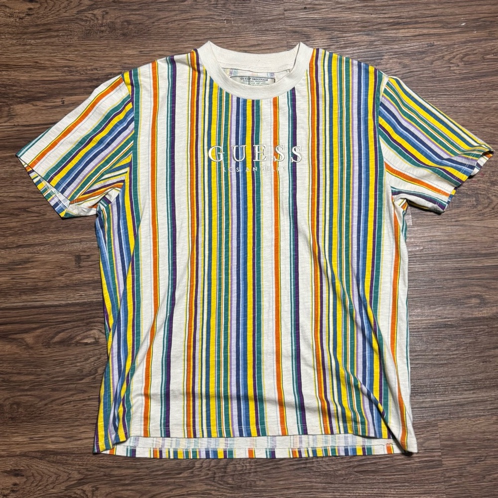 Vintage Guess Originals Striped Tee Size L - 90s Style Los Angeles Logo